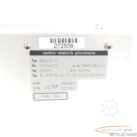 Sastāvdaļa Zentro-Elektrik zentro-elektrik 8610-1 Power Supply SN:100611