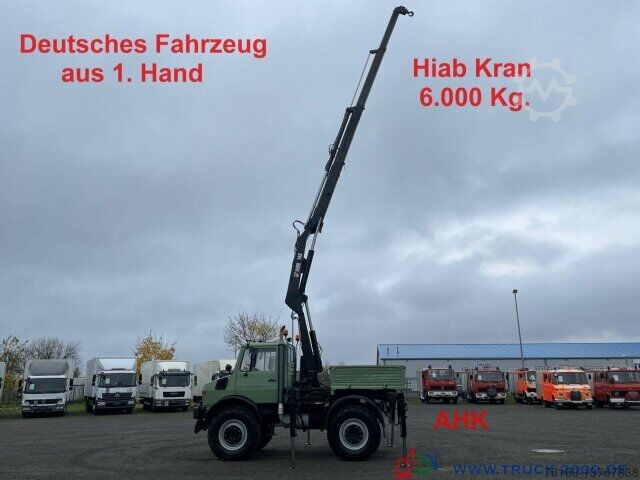 Unimog 437 4x4 mit Hiab Kran + Zapfwelle + AHK 29 t.