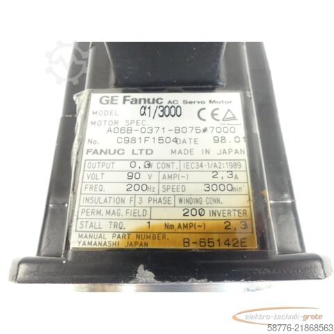 Unità di controllo Fanuc A06B-0371-B075 AC Servo Motor SN: C981F1504