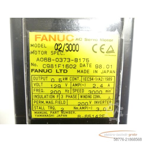 Steuerung Fanuc A06B-0373-B175 AC Servo Motor SN: C981F1602 mit A860-0360-T001 Pulsecoder