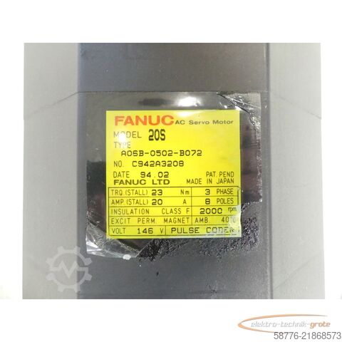  Fanuc A06B-0502-B072 20S AC Servo Motor SN: C939A3350