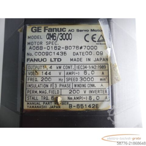управляващ блок Fanuc GE  A06B-0162-B076 # 7000 ?M6/3000 AC Servo Motor Seriennummer: C009C1435