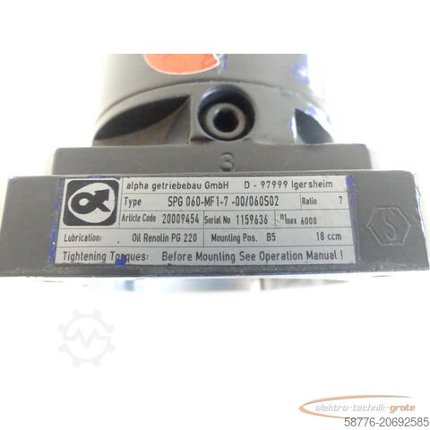 Alpha Getriebebau Motor Alpha Getriebebau Alpha SPG 060-MF1-7-00/060S02 Getriebe 20009454 SN: 1159636