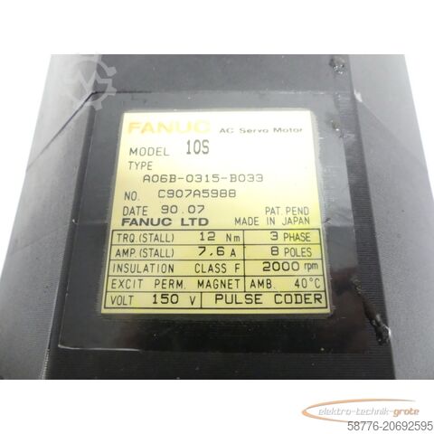 Fanuci mootor Fanuc 10S A06B-0315-B033 AC Servomotor SN: C907A5988