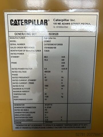 Adalékanyag CAT DE88GC - 88 kVA Stand-by Generator Set - DPX-18207