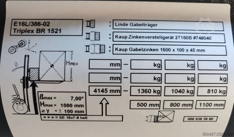 Elektrische driewieler Linde E16L-02 / 86% batt/ 4.14m