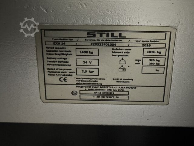 EXV 14 * نموذج توضيحي * Atex EX * Miretti 3D / المنطقة 22 !! بطارية جديدة !! STILL EXV 14 * DEMO * Atex EX * Miretti 3D / Zone 22  !! NEW battery !!