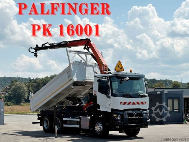 מנוף מותקן על משאית RENAULT C 380* KIPPER 5,20 m* KRAN/FUNK * 6x4 * TOP