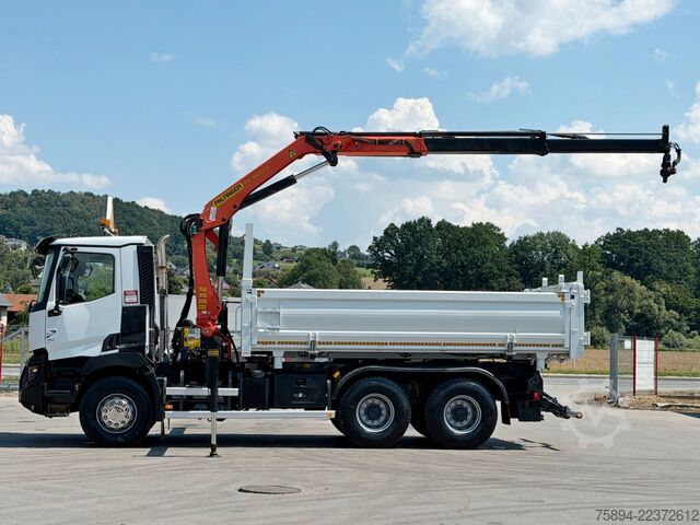 מנוף מותקן על משאית RENAULT C 380* KIPPER 5,20 m* KRAN/FUNK * 6x4 * TOP