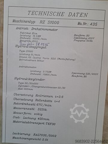 Eje triturador Maschinenfabrik Lindner RZ S1000