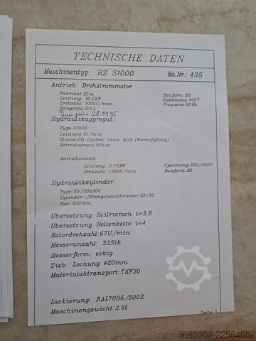 Eje triturador Maschinenfabrik Lindner RZ S1000