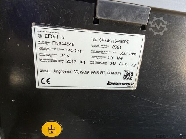  Jungheinrich EFG115 4.5m/ 2021y/ 828h
