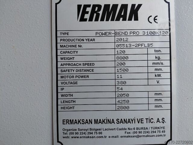 πρέσα κάμψης Ermak Power Bend Pro 3100 x 120