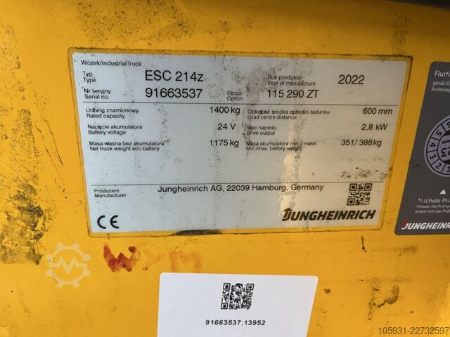 横置きシートスタッカー Jungheinrich ESC214z