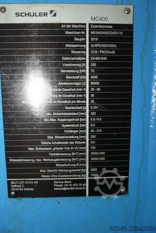Poinçonneuse automatique - support double Schuler MC4000