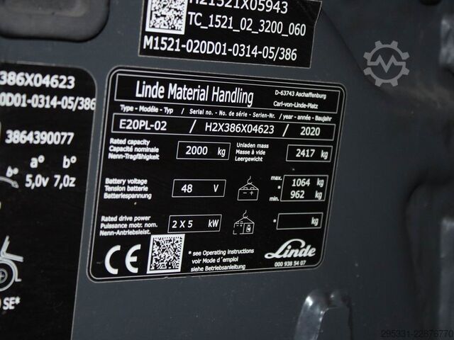 Электрический 4-х колесный вилочный погрузчик Linde E 20 PL-02 386