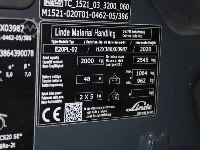 Электрический 4-х колесный вилочный погрузчик Linde E 20 PL-02 386