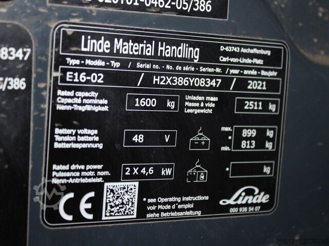 Electric 3-wheel forklift Linde E 16-02  386