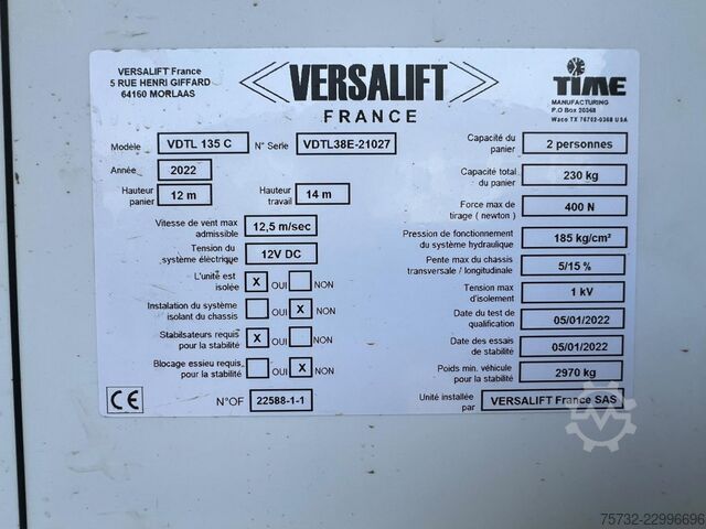 Работна платформа монтирана на камион Renault Master  Versalift VDTL 14m 2 Per.Korb Nur 41h