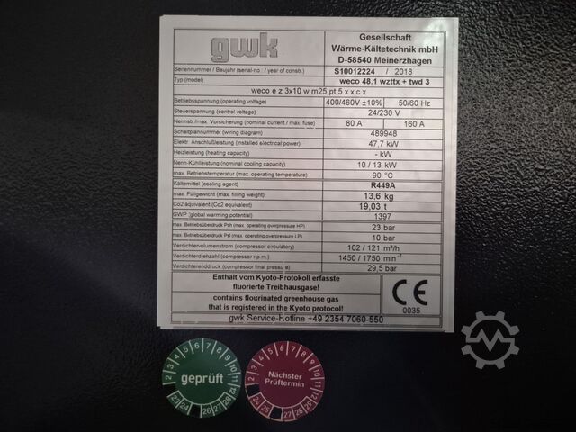 Industrijska hladilna in grelna naprava Gesellschaft Wärme-Kältetechnik mbH weco 48.1 wzttx + twd 3