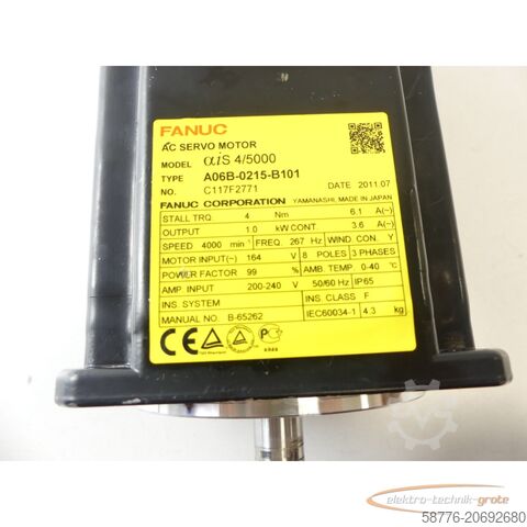Fanuci mootor Fanuc A06B-0215-B101 AC Servo Motor C117F2771 +A860-2005-T301 Pulsecoder