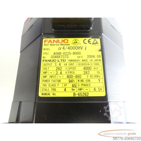 Motor fanuc Fanuc A06B-0225-B000 AC Servo Motor SN: C049X7373 + A860-2000-T301 Pulsecoder