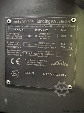 E 16 PL - 386 * Atex EX * Proplan 2G / Zon 1 !! NYTT batteri !! LINDE E 16 PL - 386 * Atex EX * Proplan 2G / Zone 1 !! NEW battery !!