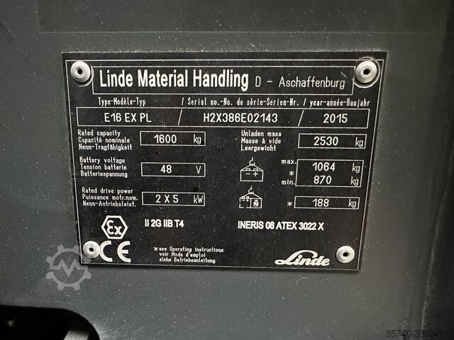 E 16 PL - 386 * Atex EX * Proplan 2G / Zon 1 !! NYTT batteri !! LINDE E 16 PL - 386 * Atex EX * Proplan 2G / Zone 1 !! NEW battery !!