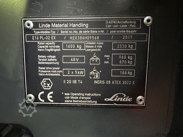 E 16 PL - 386 / 02 Evo * Atex EX * Proplan 2G / Zona 1 !! NOVA baterija !! LINDE E 16 PL - 386 / 02 Evo * Atex EX * Proplan 2G / Zone 1 !! NEW battery !!