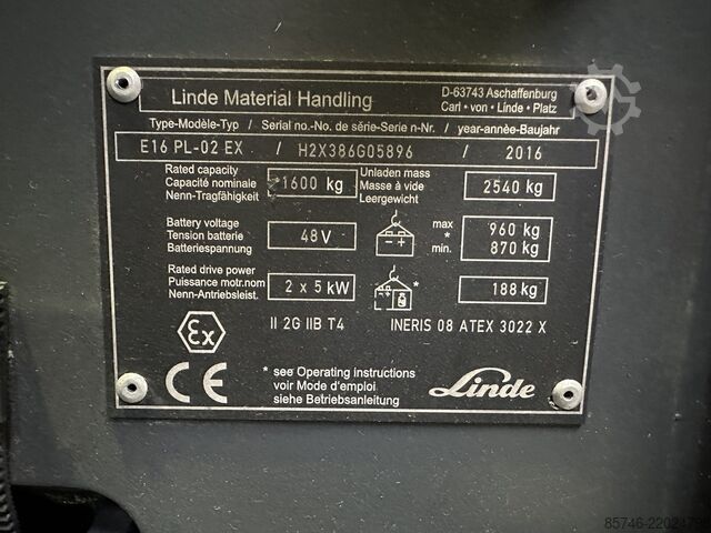 E 16 PL - 386 / 02 Evo * Atex EX * Proplan 2G / Zona 1 !! NOVA baterija !! LINDE E 16 PL - 386 / 02 Evo * Atex EX * Proplan 2G / Zone 1 !! NEW battery !!
