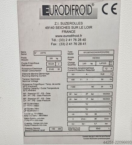 Aktivni vodni hladilnik 7 kW povratna hladilna enota Eurodifroid (Frankreich) RFI100THIECHV3VIP [SYLFEN]