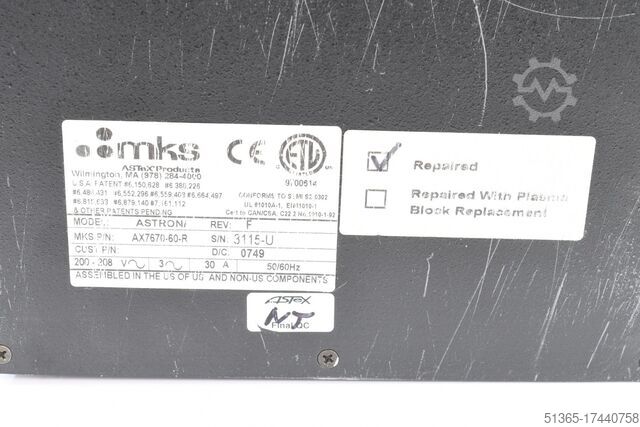 Plazma generator, revizija: F MKS Instruments. Inc. AX7670-60-R, ASTRONi