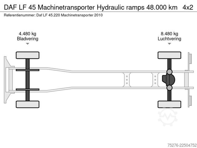 Autotransporter DAF LF 45 Machinetransporter Hydraulic ramps 48.000 km