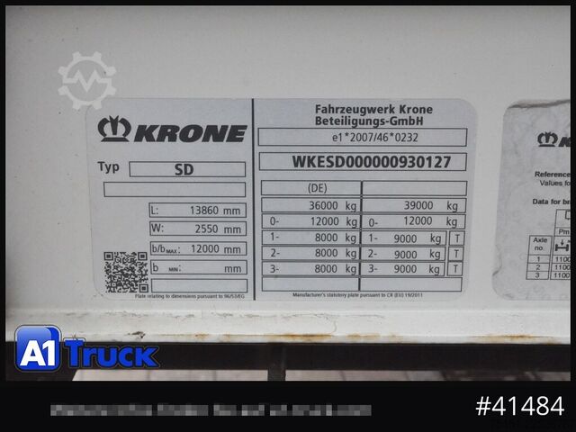 Avoin puoliperävaunu pressulla KRONE SD, Getränke, LBW,Code XL,  VDI 2700
