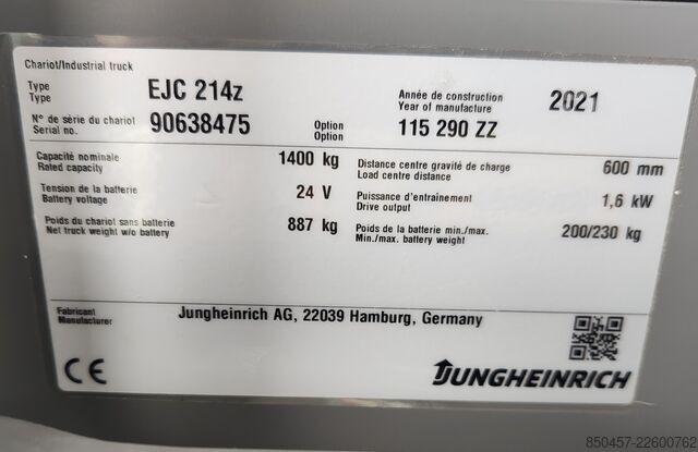  Jungheinrich EJC 214z 2.9m/ 164mh
