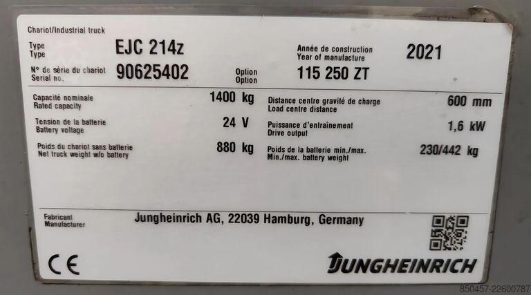  Jungheinrich EJC 214z 2.5m/ 551mh/ initial