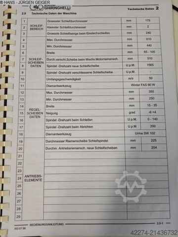 Tanpa pusat - Mesin gerinda silinder GHIRINGHELLI M 250 SP 610 CNC 8A