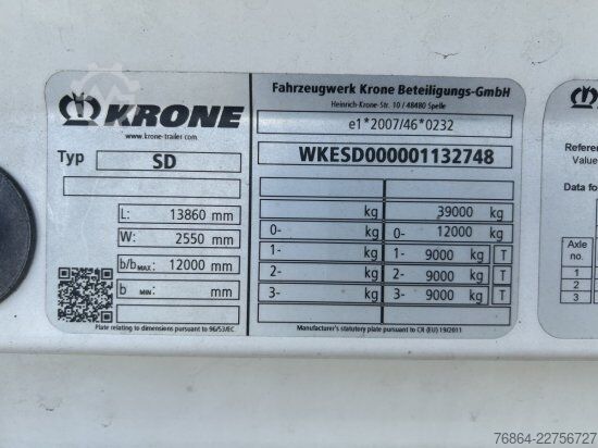 Treler separuh kotak KRONE SE/DA03 DRYLINER 3-ACHS KOFFERAUFLIEGER