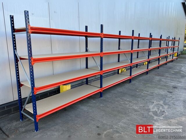 Regał magazynowy o szerokim rozstawie ca. 57 lfm. Weitspannregale H: 200 cm T: 60 cm , 400 kg Fachlast , 4 Ebenen