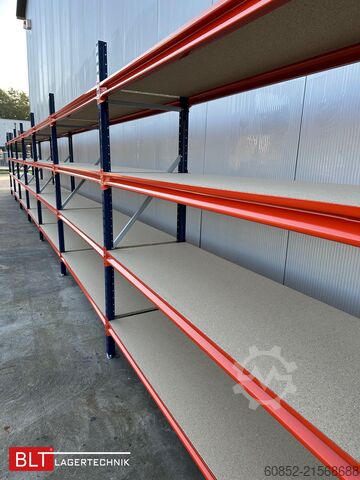 Regał magazynowy o szerokim rozstawie ca. 57 lfm. Weitspannregale H: 200 cm T: 60 cm , 400 kg Fachlast , 4 Ebenen