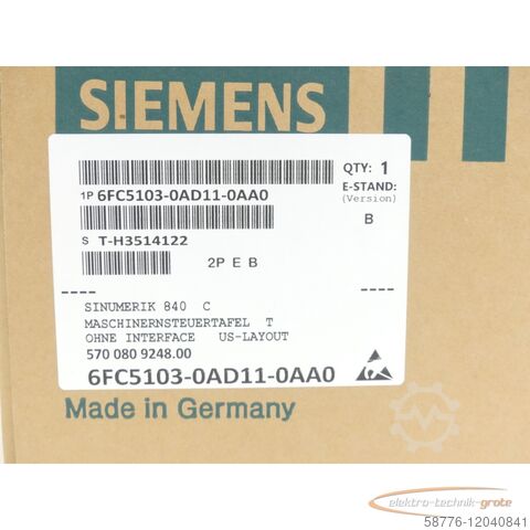 Componente Siemens 6FC5103-0AD11-0AA0 SN:T-H3514122 Nachfolgetyp 6FC5103-0AD01-0AA0 ungebr.