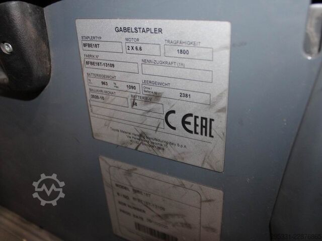 Carretilla eléctrica de 3 ruedas Toyota 8 FBE 18 T