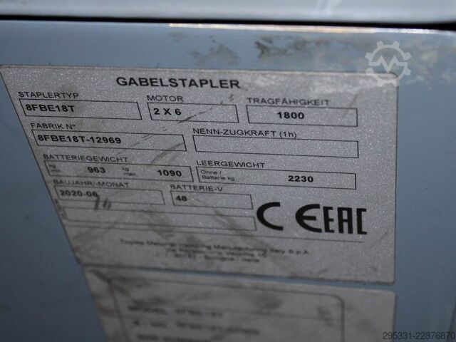 Carretilla eléctrica de 3 ruedas Toyota 8 FBE 18 T