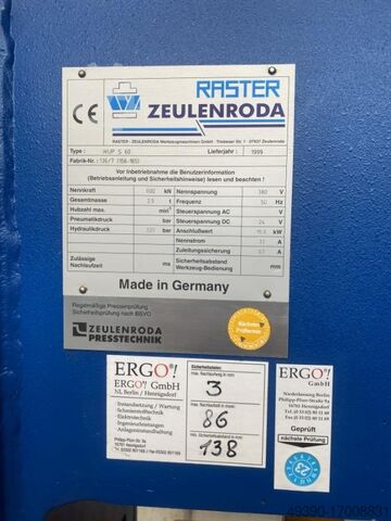 Doppelständer - Hydraulikpresse, Doppelständerpresse, Werkstattpresse RASTER ZEULENRODA (WALTER) WUP S 60