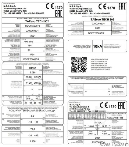 Prozess- Kältemaschine/ Kaltwassersatz MTA S.p.A. TAEevo Tech 902 P3-20