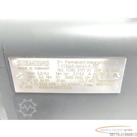 وحدة تحكم Siemens 1FT3063-0AF61 - 9-Z Servomotor SN: EFD85311101008