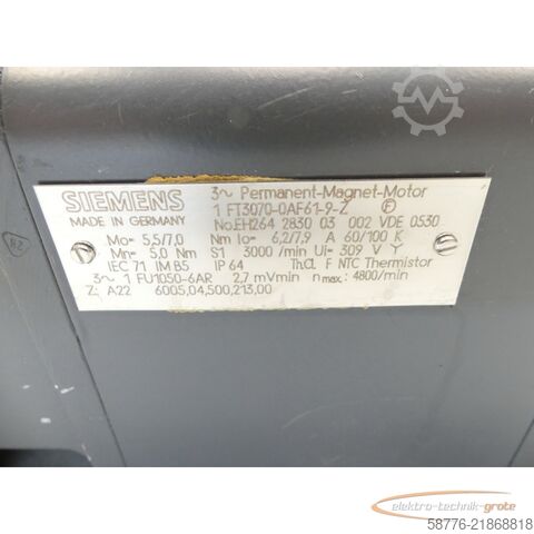 وحدة تحكم Siemens 1FT3070-0AF61-9-Z Servomotor SN: EH264283003002 - Z = A22