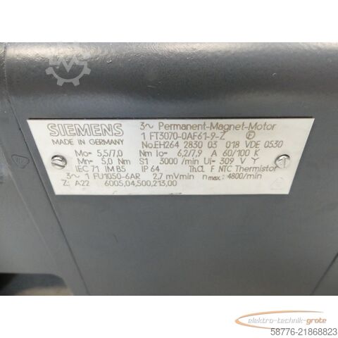 وحدة تحكم Siemens 1FT3070-0AF61-9-Z Servomotor SN: EH264283003018 - Z = A22