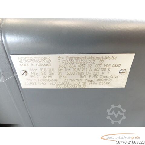 Kontrolna jedinica Siemens 1FT3072-0AF61-9-Z Servomotor SN: ED088466801001 - Z = A22  G45
