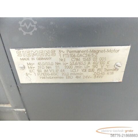 Styreenhet Siemens 1FT5106-0AC24-1-Z Servomotor SN: EC786156302001 - Z = G45  K18